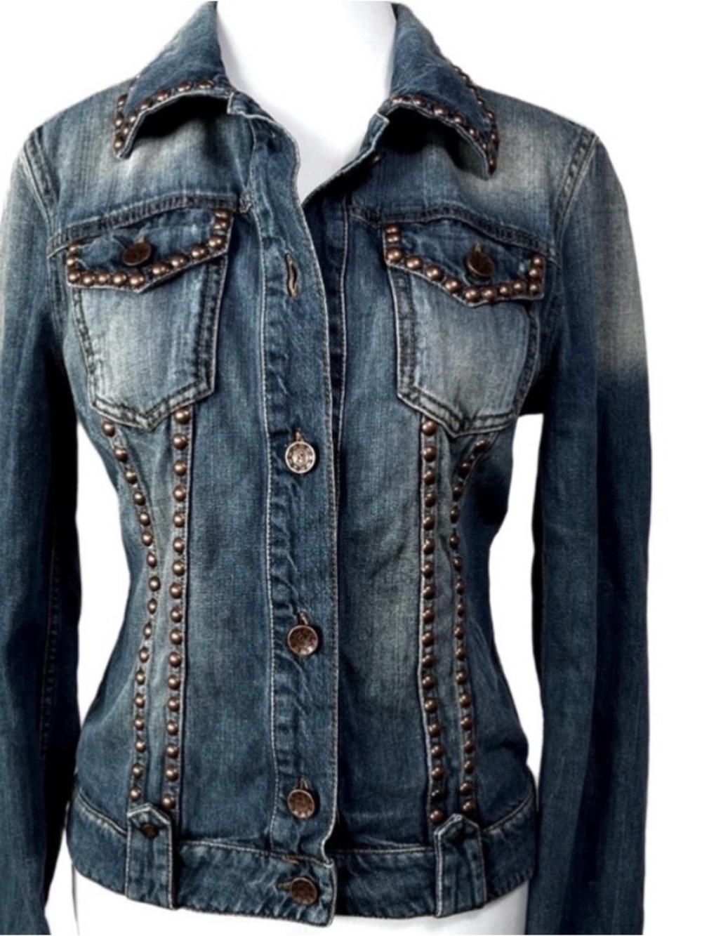 Rare Fiorucci Italian Denim Jacket Size 6 Pristine Copper Studded Archive Boho